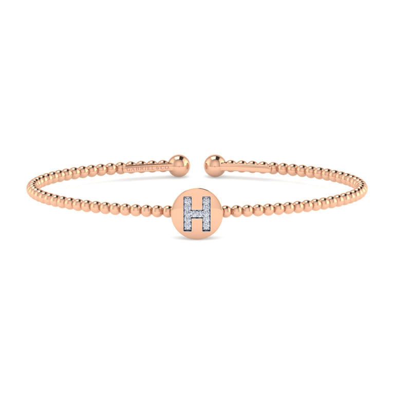 14K Rose Gold Round H Initial Diamond Bujukan Cuff Bracelet - 0.05 ct - Shot 1