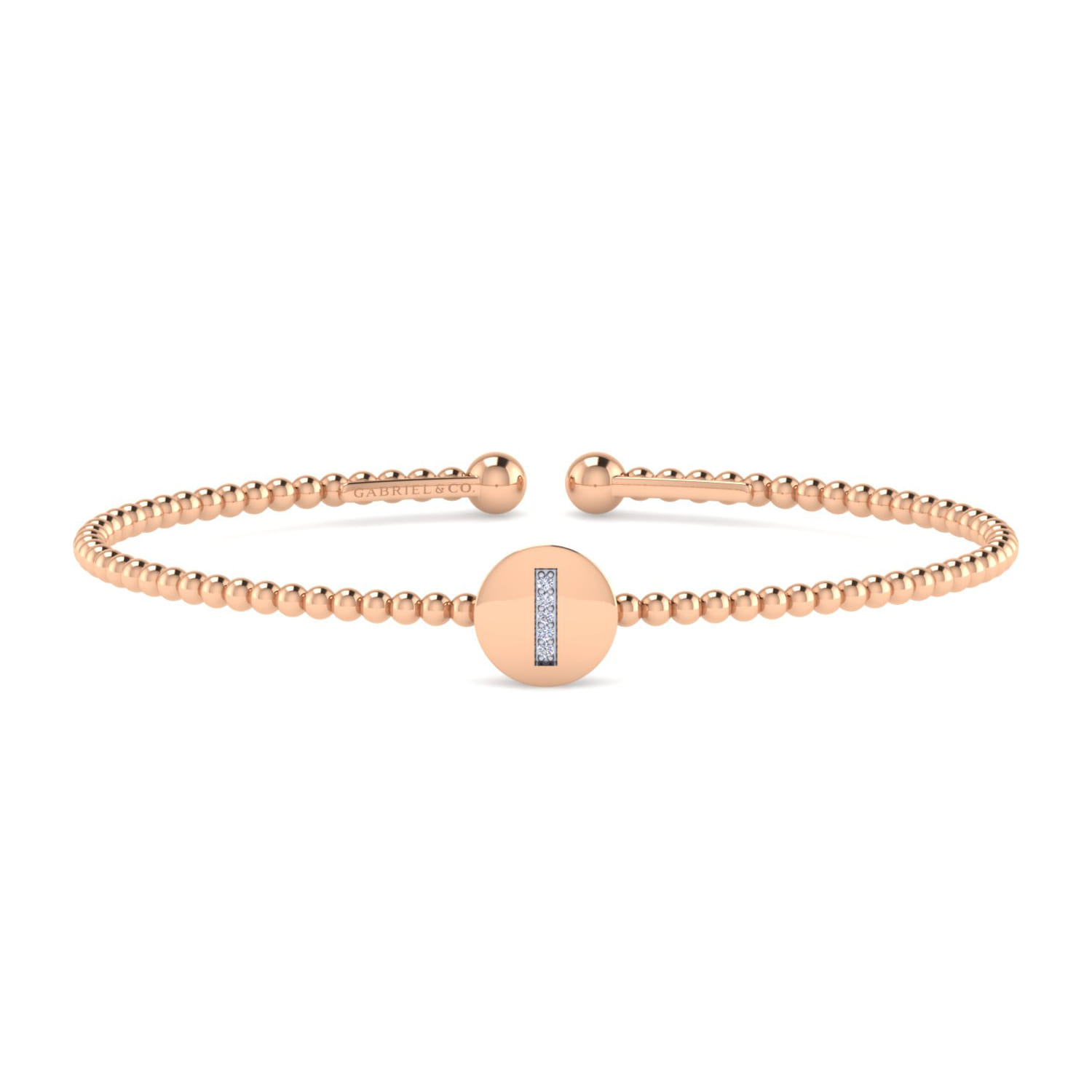 14K Rose Gold Round I Initial Diamond Bujukan Cuff Bracelet - 0.02 ct - Shot 1