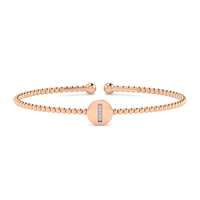 14K Rose Gold Round I Initial Diamond Bujukan Cuff Bracelet - 0.02 ct - Shot 1