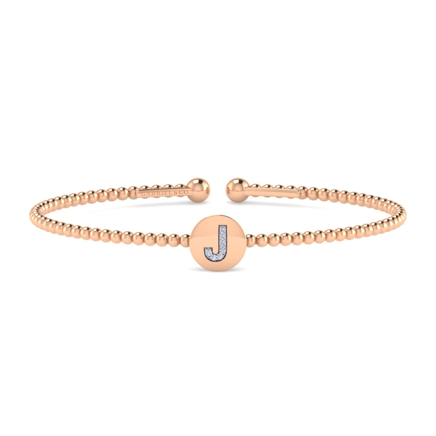 14K Rose Gold Round J Initial Diamond Bujukan Cuff Bracelet - 0.03 ct - Shot 1