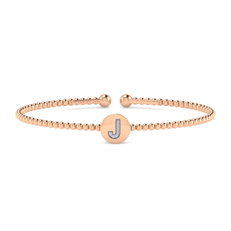 14K Rose Gold Round J Initial Diamond Bujukan Cuff Bracelet - 0.03 ct - Shot 1