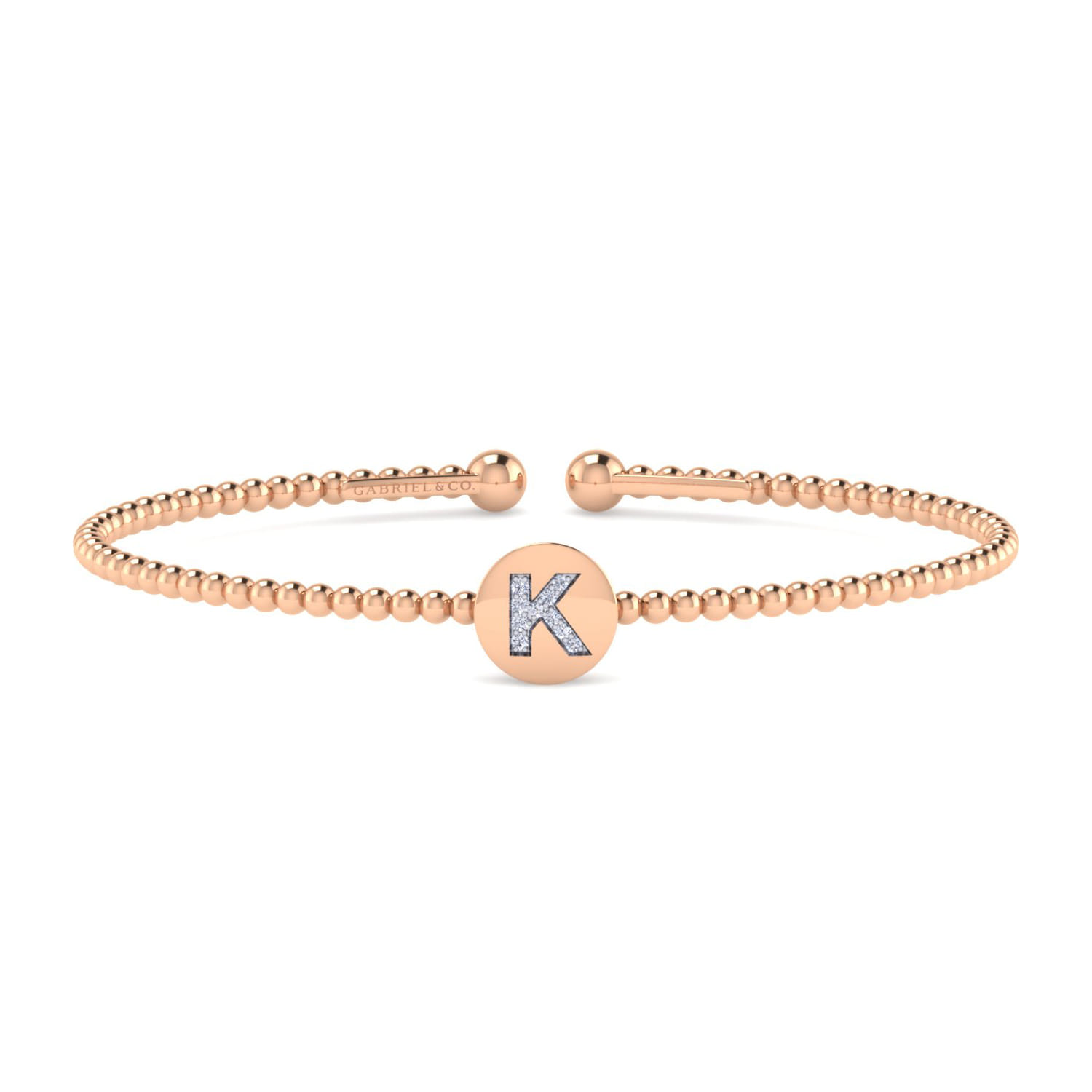 14K Rose Gold Round K Initial Diamond Bujukan Cuff Bracelet - 0.05 ct - Shot 1
