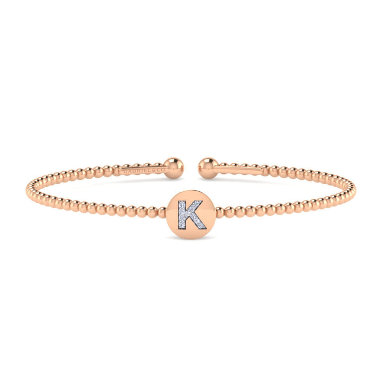 14K Rose Gold Round K Initial Diamond Bujukan Cuff Bracelet - 0.05 ct - Shot 1