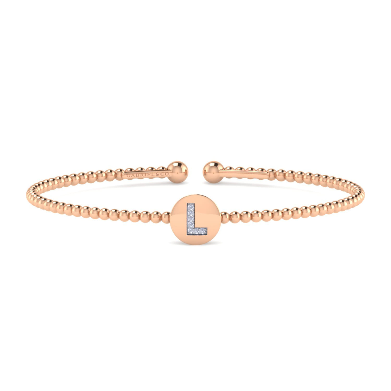14K Rose Gold Round L Initial Diamond Bujukan Cuff Bracelet - 0.03 ct - Shot 1