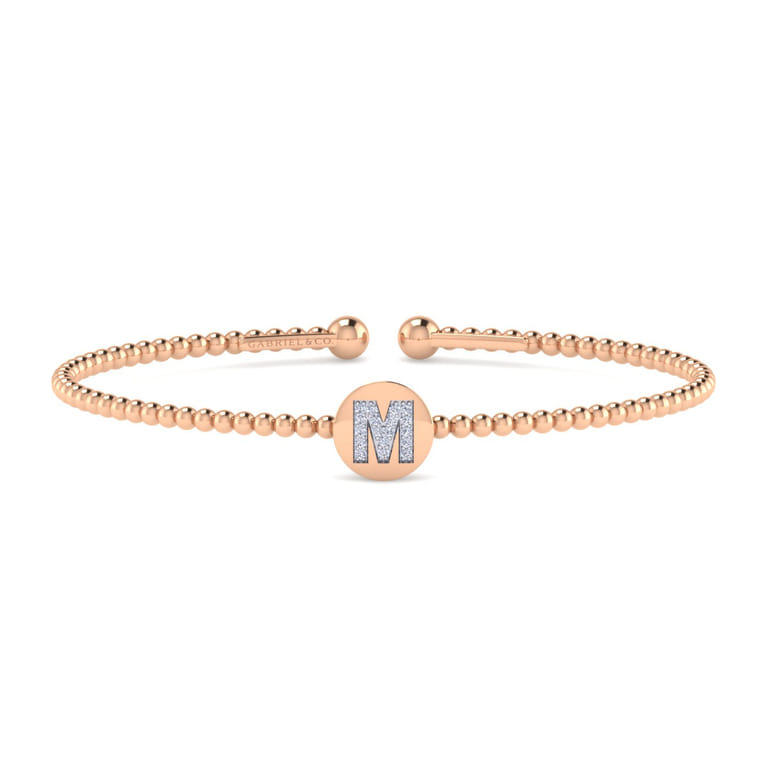 14K Rose Gold Round M Initial Diamond Bujukan Cuff Bracelet - 0.07 ct - Shot 1