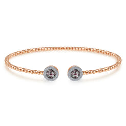 14K Rose Gold Round Manmade Alexandrite and Diamond Halo Bujukan Bangle
