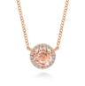 14K Rose Gold Round Morganite and Diamond Halo Pendant Necklace - 0.07 ct
