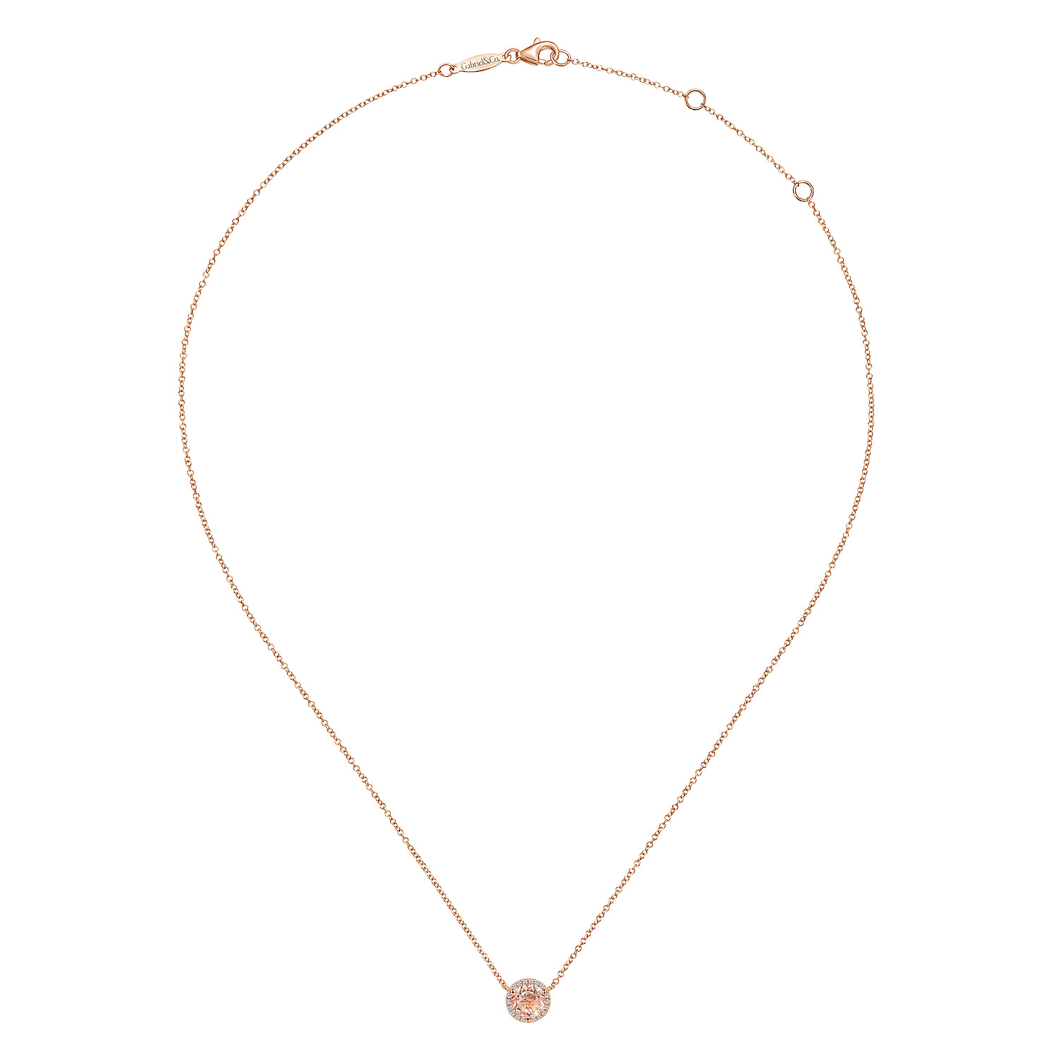 14K Rose Gold Round Morganite and Diamond Halo Pendant Necklace - 0.07 ct - Shot 2
