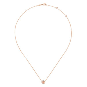 14K Rose Gold Round Morganite and Diamond Halo Pendant Necklace