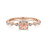 14K Rose Gold Round Morganite and Diamond Halo Ring - 0.12 ct
