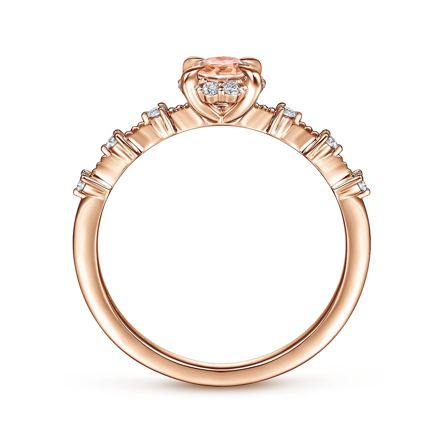 14K Rose Gold Round Morganite and Diamond Halo Ring - 0.12 ct - Shot 2