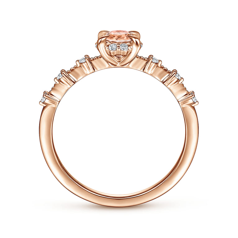 14K Rose Gold Round Morganite and Diamond Halo Ring - 0.12 ct - Shot 2