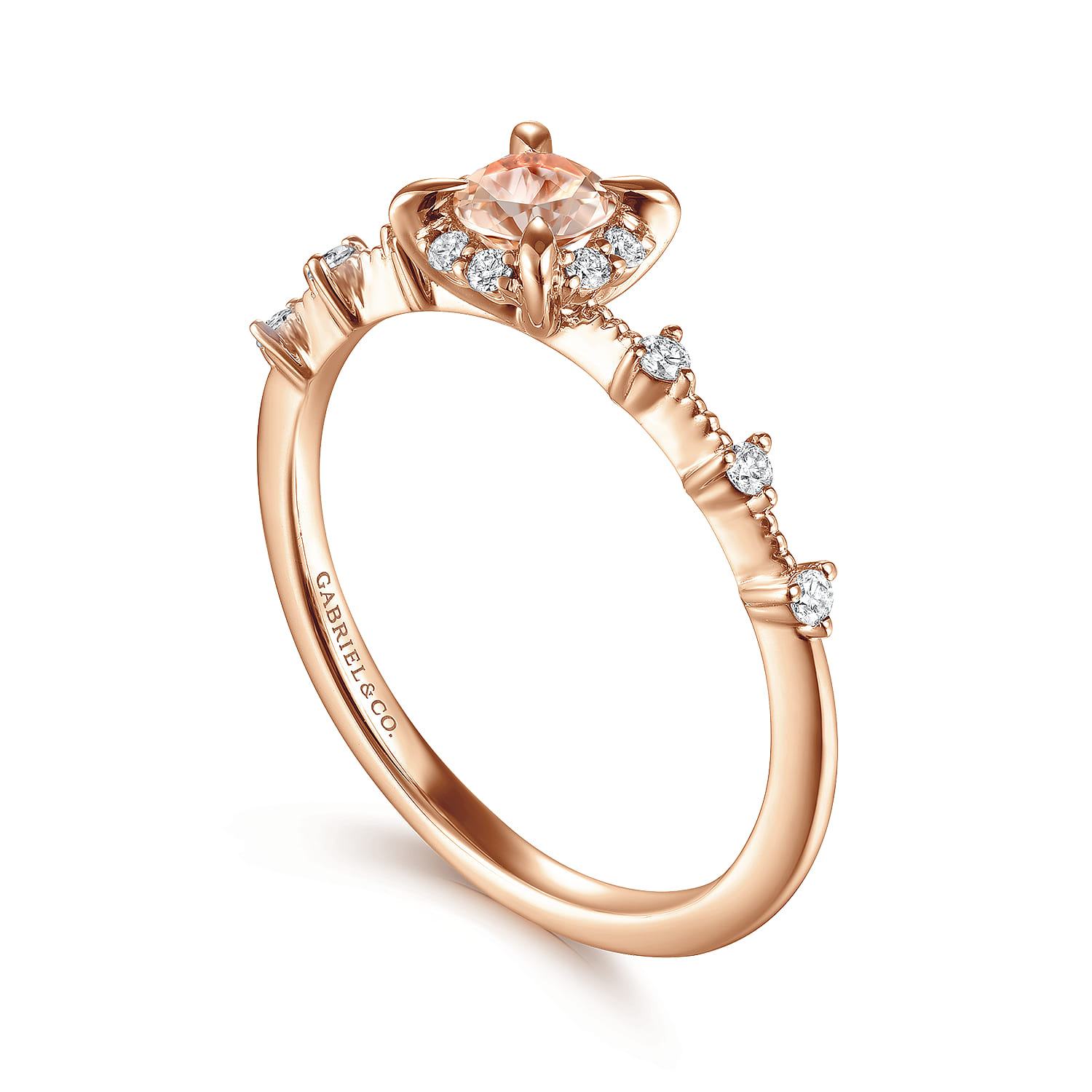 14K Rose Gold Round Morganite and Diamond Halo Ring - 0.12 ct - Shot 3