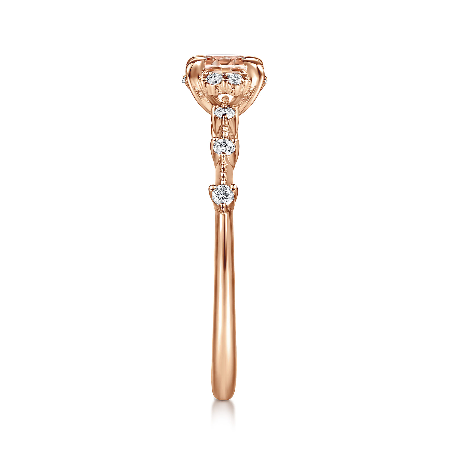 14K Rose Gold Round Morganite and Diamond Halo Ring - 0.12 ct - Shot 4
