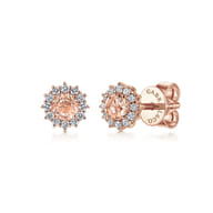 14K Rose Gold Round Morganite and Diamond Stud Earrings