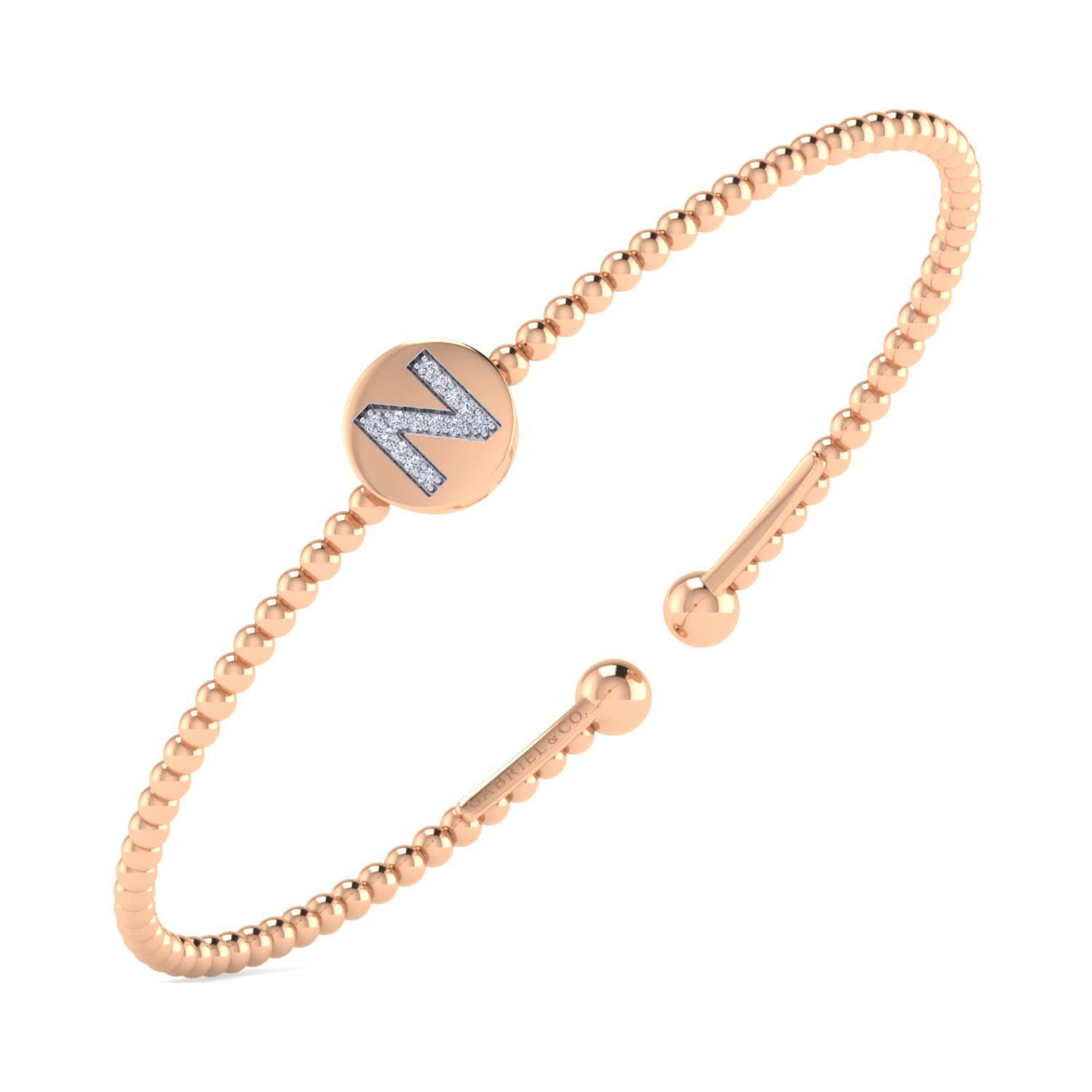 14K Rose Gold Round N Initial Diamond Bujukan Cuff Bracelet - 0.05 ct - Shot 2
