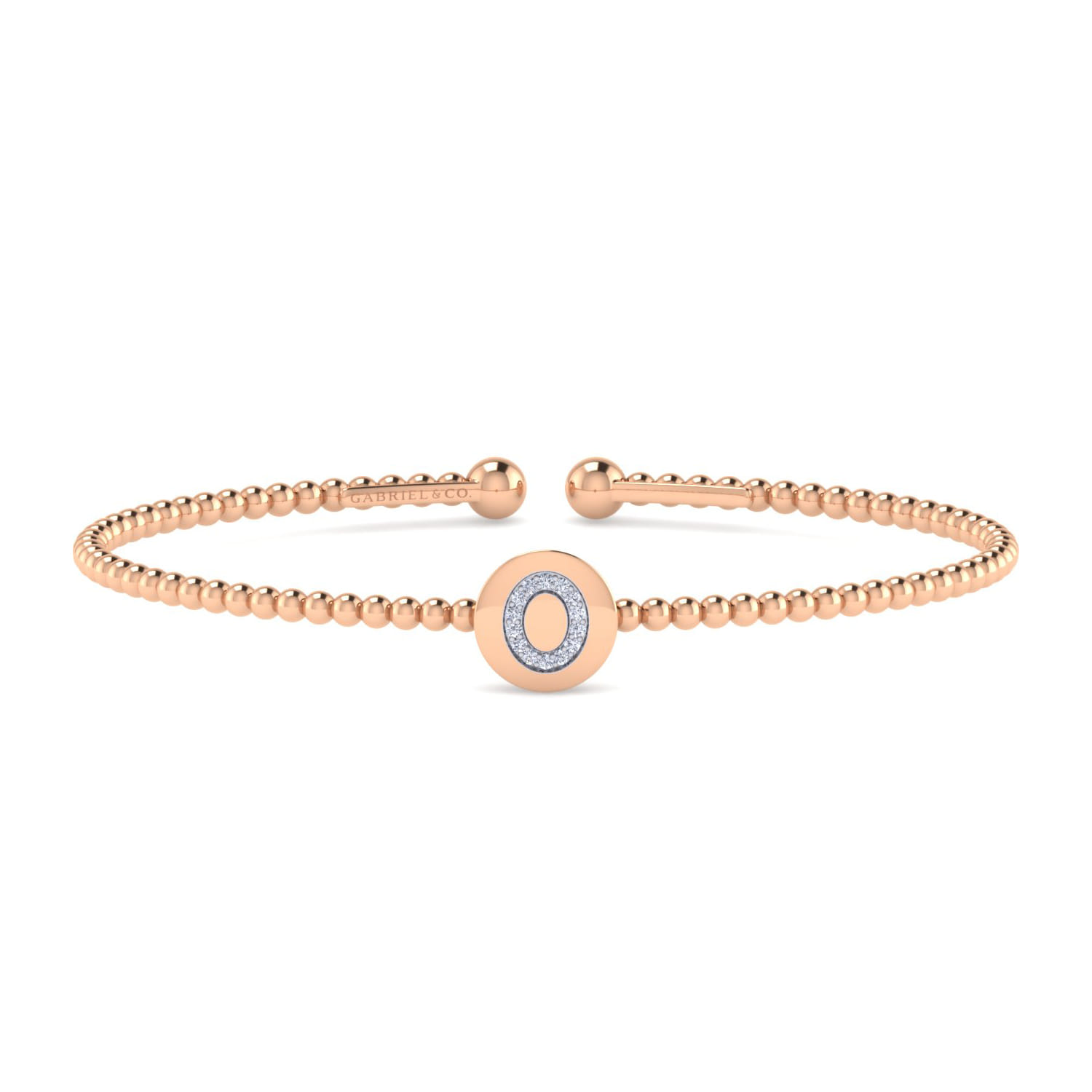 14K Rose Gold Round O Initial Diamond Bujukan Cuff Bracelet - 0.05 ct - Shot 1