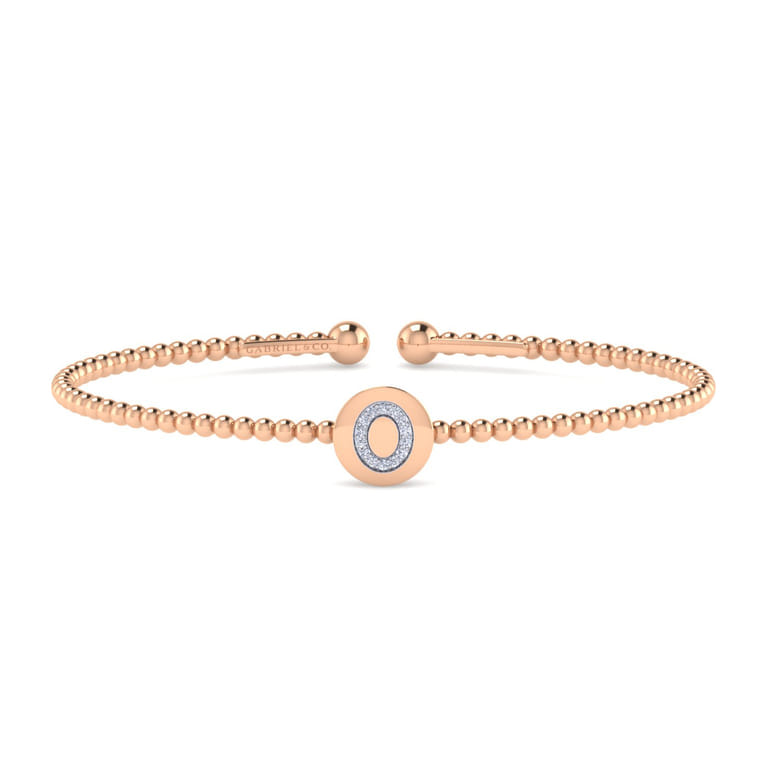14K Rose Gold Round O Initial Diamond Bujukan Cuff Bracelet - 0.05 ct - Shot 1