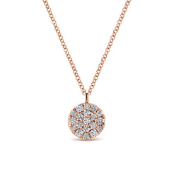 14K Rose Gold Round Pavé Diamond Disc Pendant Necklace