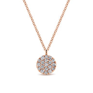 14K Rose Gold Round Pave Diamond Disc Pendant Necklace