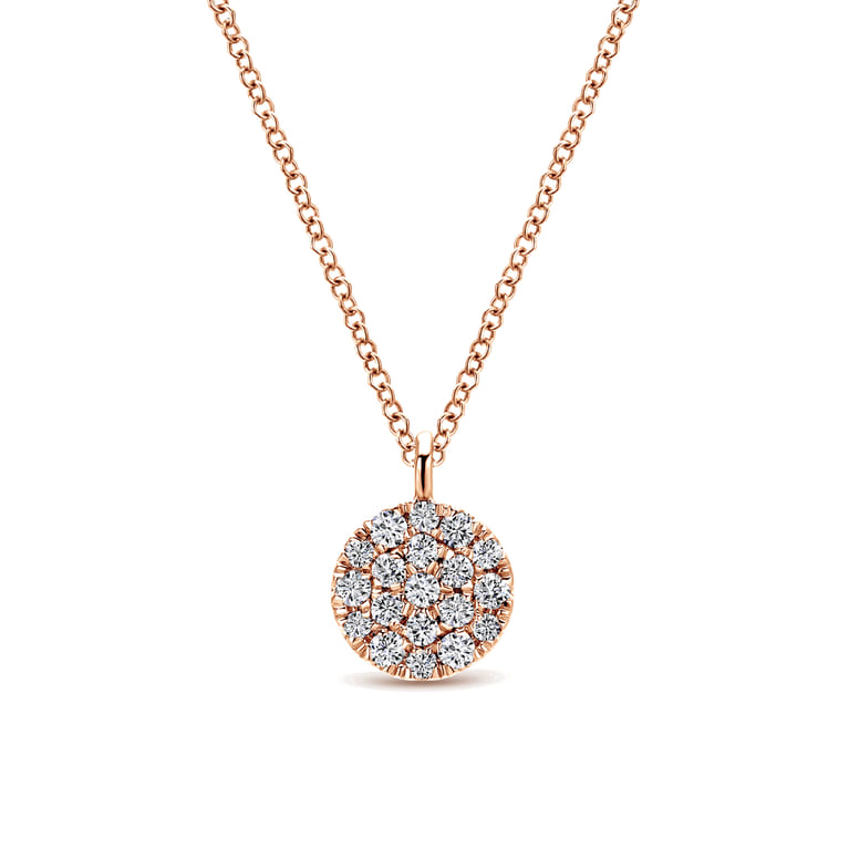 14K Rose Gold Round Pave Diamond Disc Pendant Necklace - 0.11 ct - Shot 1
