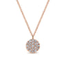 14K Rose Gold Round Pave Diamond Disc Pendant Necklace - 0.11 ct
