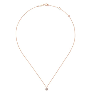 14K Rose Gold Round Pave Diamond Disc Pendant Necklace