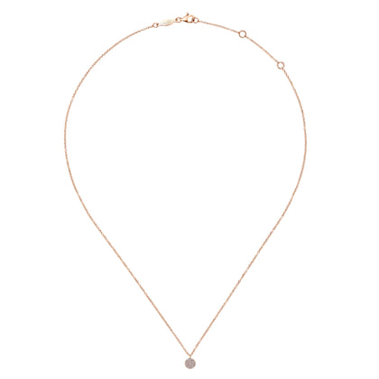 14K Rose Gold Round Pave Diamond Disc Pendant Necklace