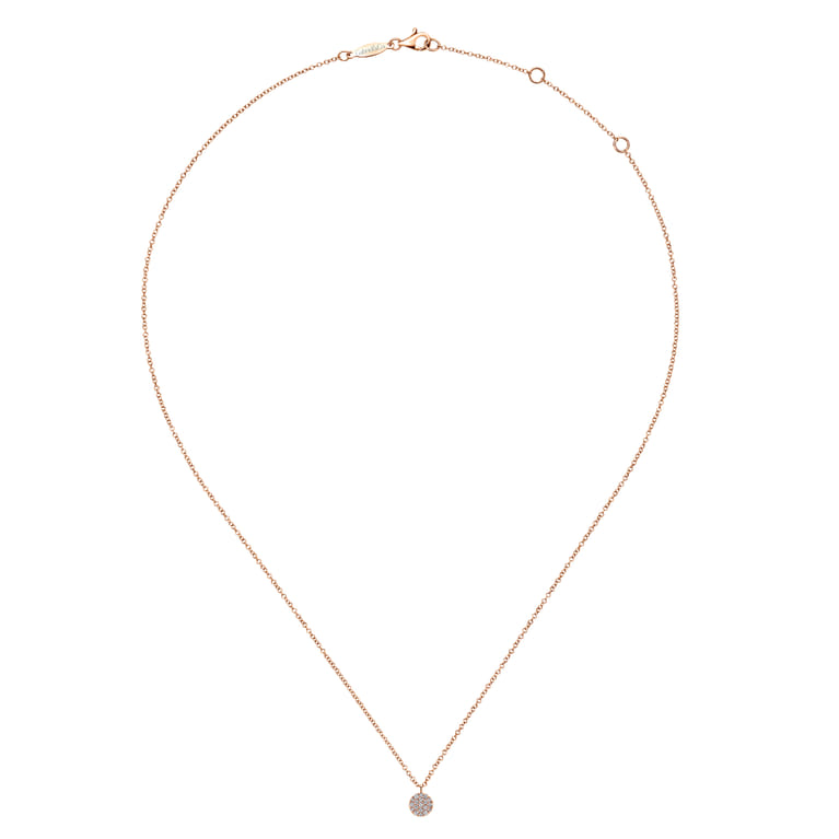 14K Rose Gold Round Pave Diamond Disc Pendant Necklace - 0.11 ct - Shot 2