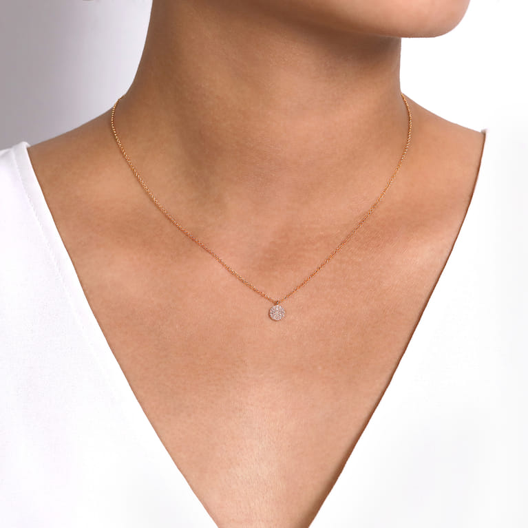 14K Rose Gold Round Pave Diamond Disc Pendant Necklace - 0.11 ct - Shot 3
