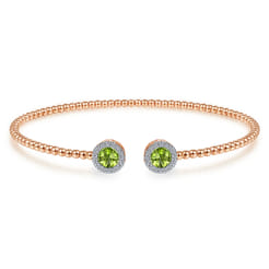14K Rose Gold Round Peridot and Diamond Halo Bujukan Bangle