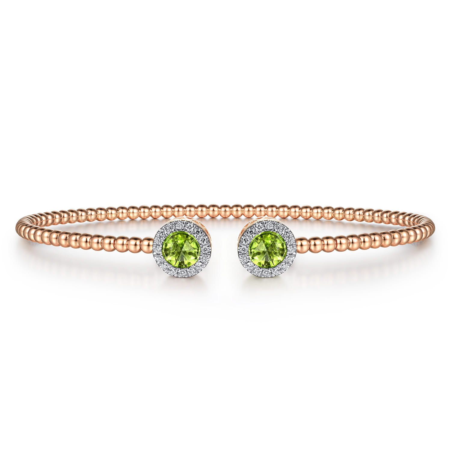 14K Rose Gold Round Peridot and Diamond Halo Bujukan Bangle - 0.16 ct - Shot 1