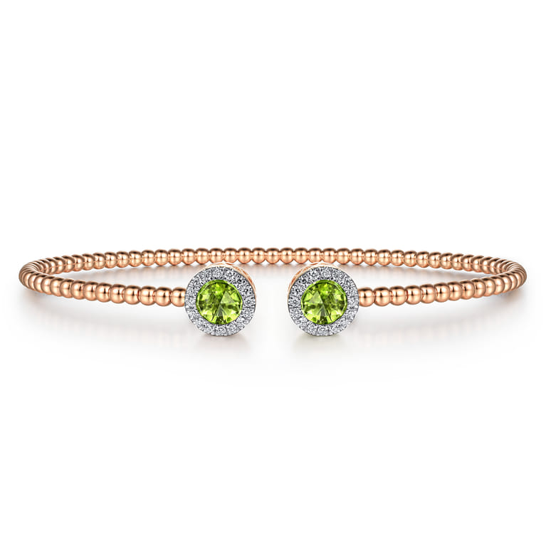 14K Rose Gold Round Peridot and Diamond Halo Bujukan Bangle - 0.16 ct - Shot 1