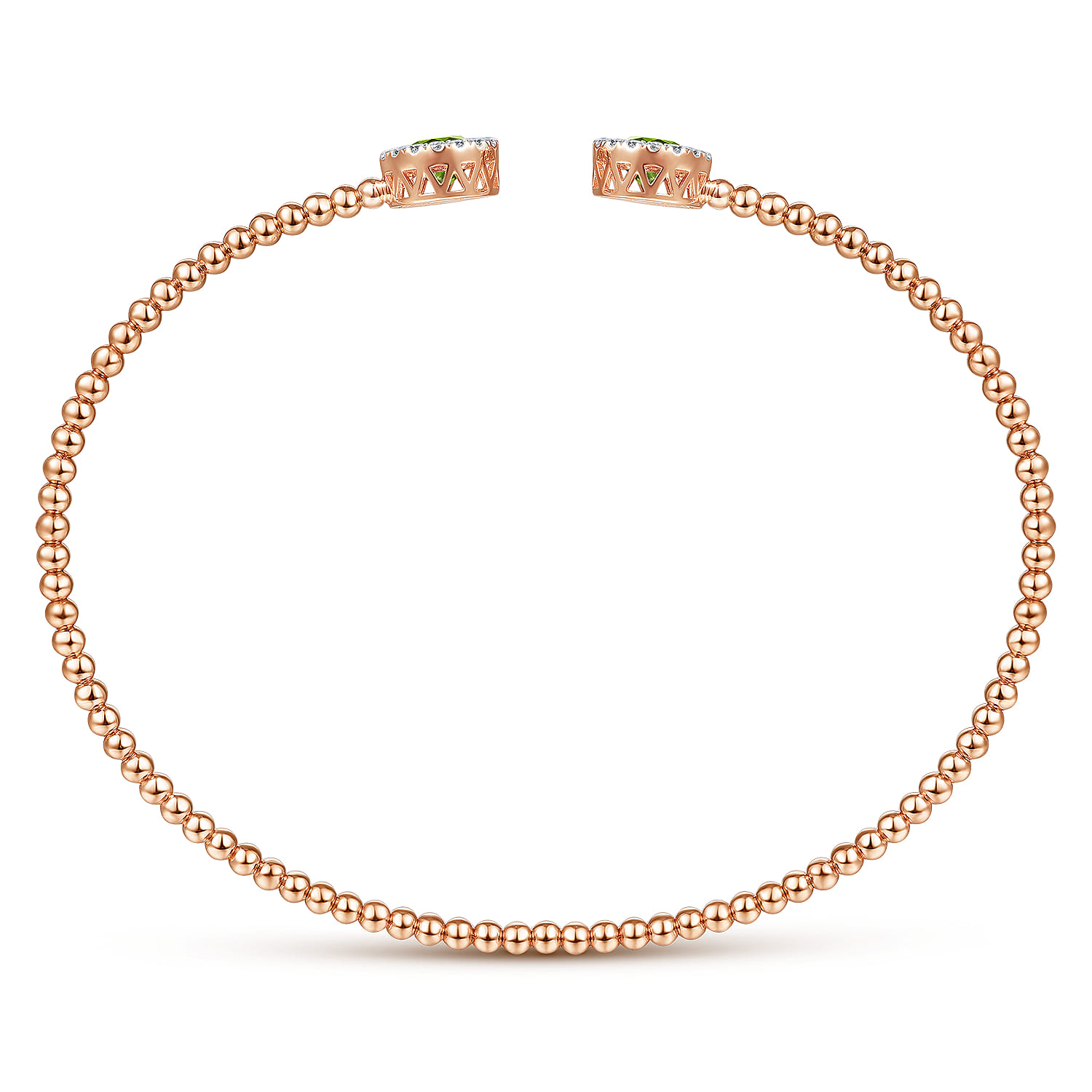 14K Rose Gold Round Peridot and Diamond Halo Bujukan Bangle - 0.16 ct - Shot 3