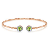 14K Rose Gold Round Peridot and Diamond Halo Bujukan Bangle