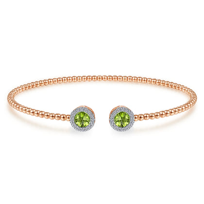 14K Rose Gold Round Peridot and Diamond Halo Bujukan Bangle