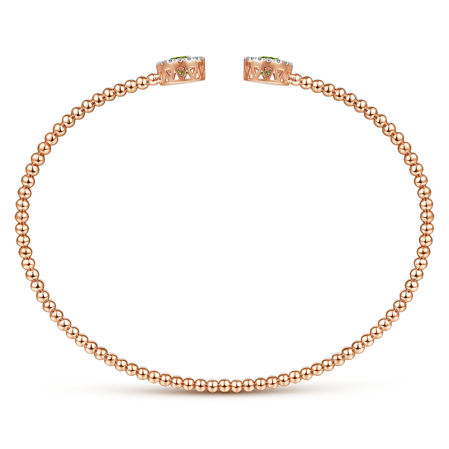 14K Rose Gold Round Peridot and Diamond Halo Bujukan Bangle