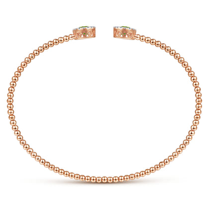 14K Rose Gold Round Peridot and Diamond Halo Bujukan Bangle