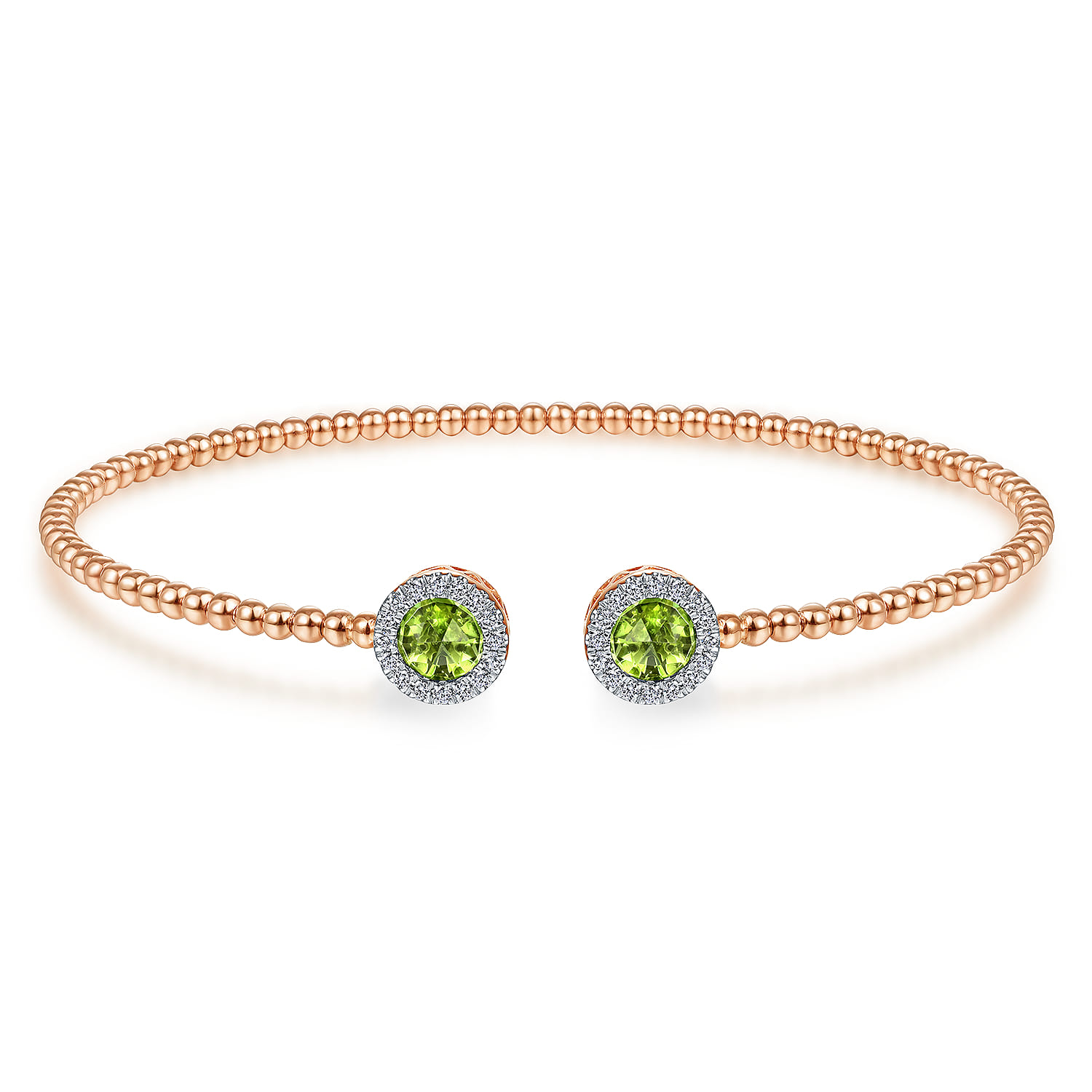 14K Rose Gold Round Peridot and Diamond Halo Bujukan Bangle - 0.16 ct - Shot 1
