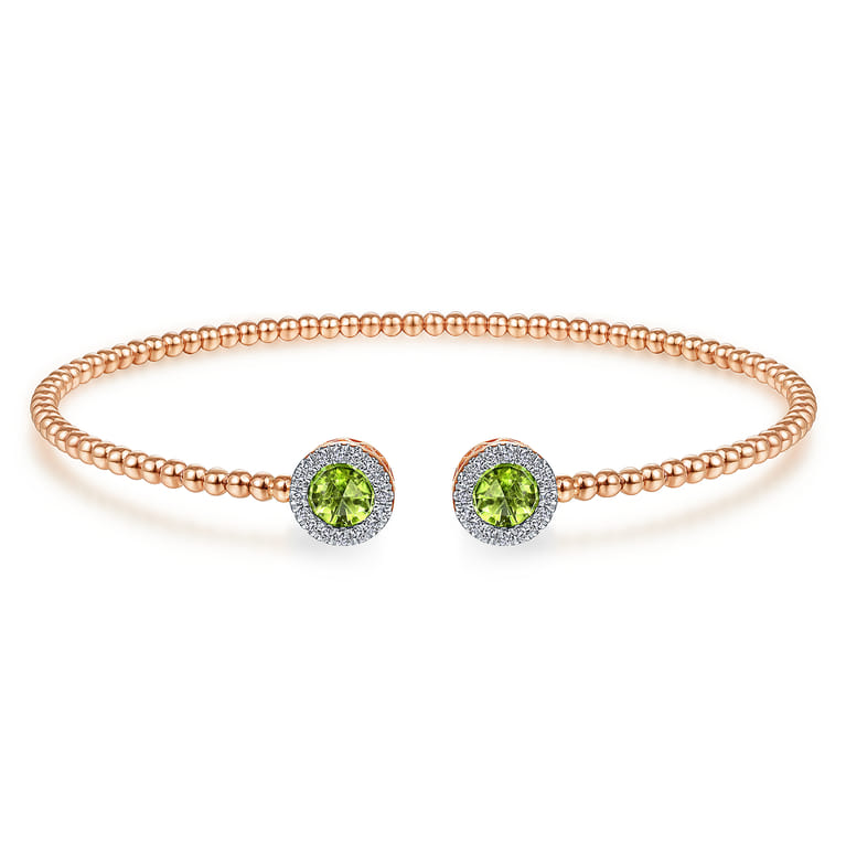 14K Rose Gold Round Peridot and Diamond Halo Bujukan Bangle - 0.16 ct - Shot 1
