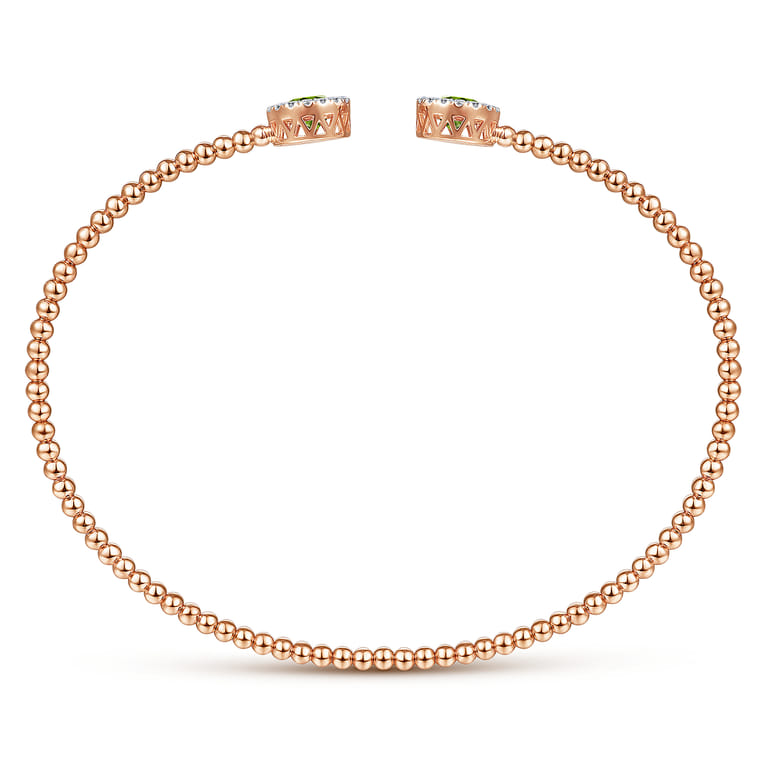14K Rose Gold Round Peridot and Diamond Halo Bujukan Bangle - 0.16 ct - Shot 3