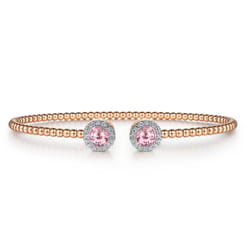 14K Rose Gold Round Pink Cubic Zirconia and Diamond Halo Bujukan Bangle