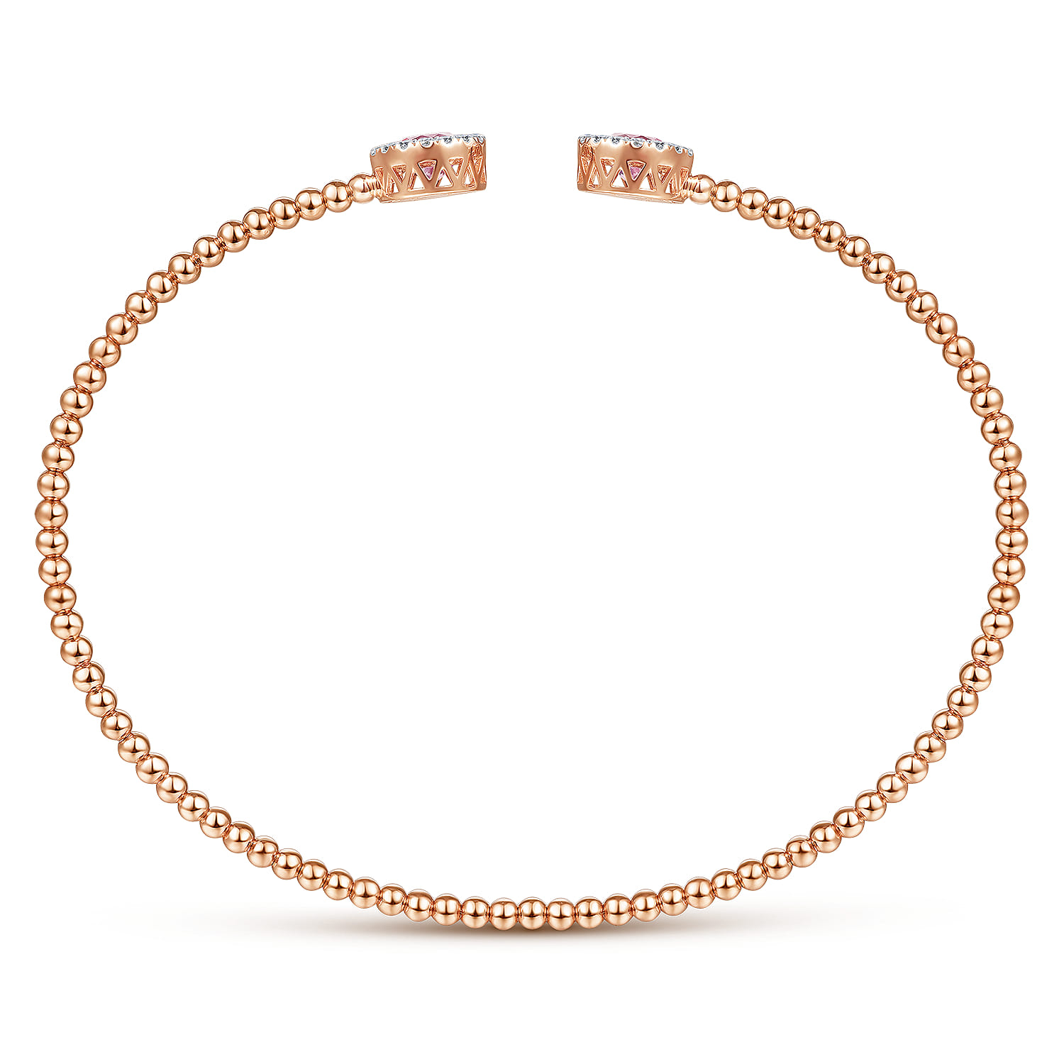 14K Rose Gold Round Pink Cubic Zirconia and Diamond Halo Bujukan Bangle - 0.16 ct - Shot 3