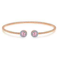 14K Rose Gold Round Pink Cubic Zirconia and Diamond Halo Bujukan Bangle