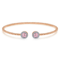 14K Rose Gold Round Pink Cubic Zirconia and Diamond Halo Bujukan Bangle
