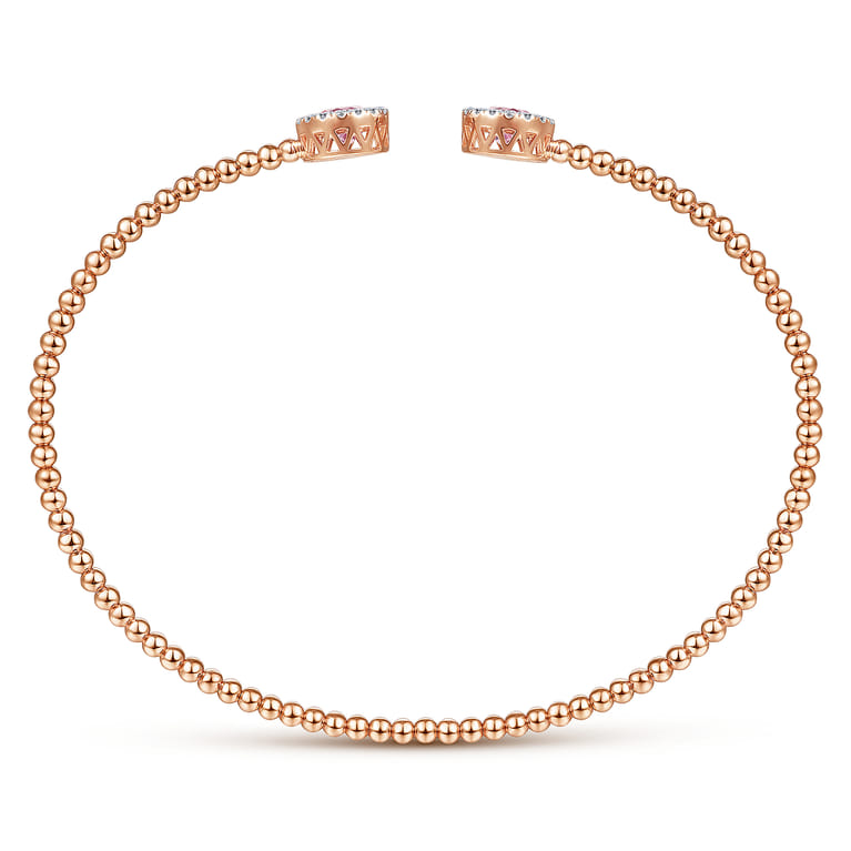 14K Rose Gold Round Pink Cubic Zirconia and Diamond Halo Bujukan Bangle - 0.16 ct - Shot 3
