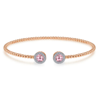 14K Rose Gold Round Pink Zircon and Diamond Halo Bujukan Bangle