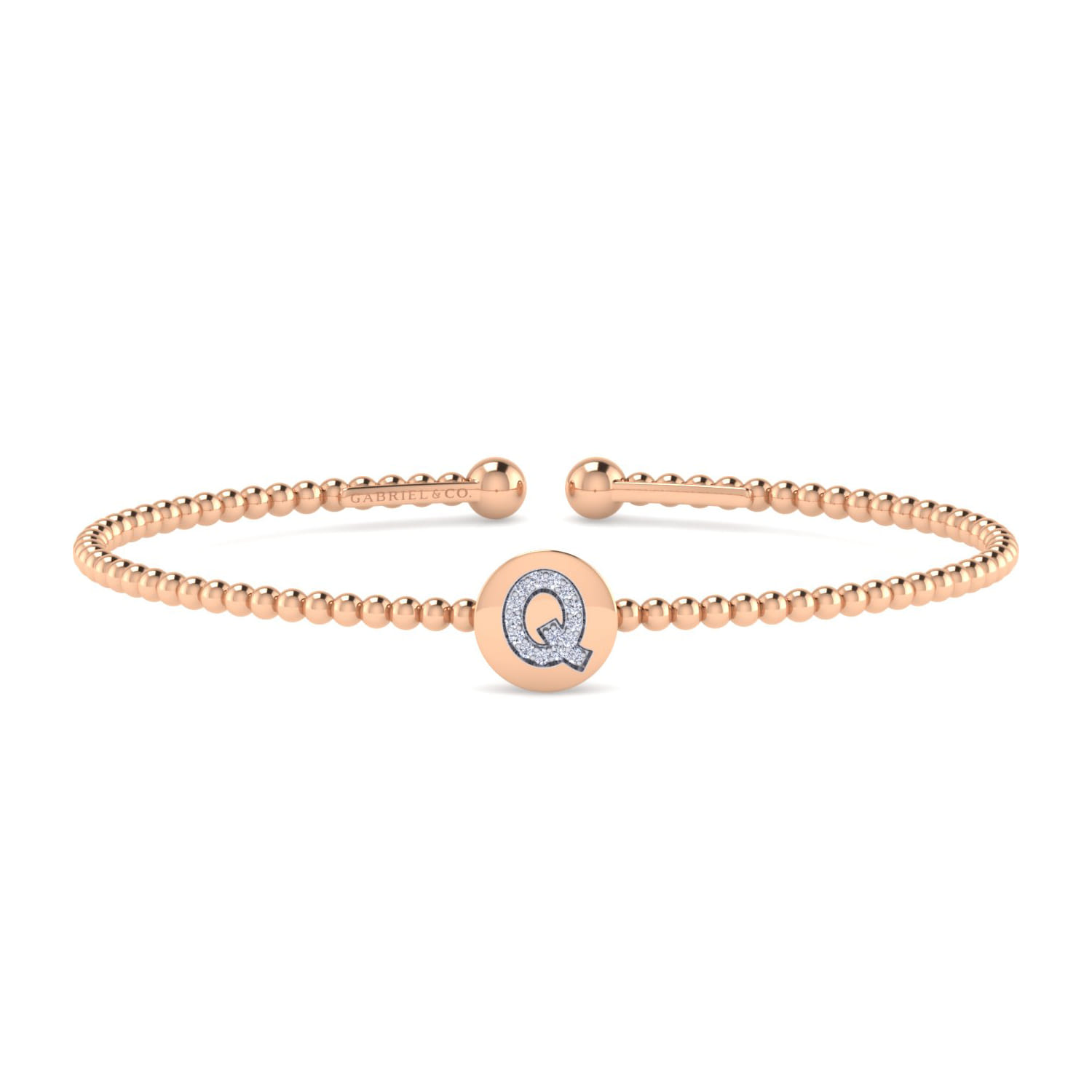 14K Rose Gold Round Q Initial Diamond Bujukan Cuff Bracelet - 0.06 ct - Shot 1