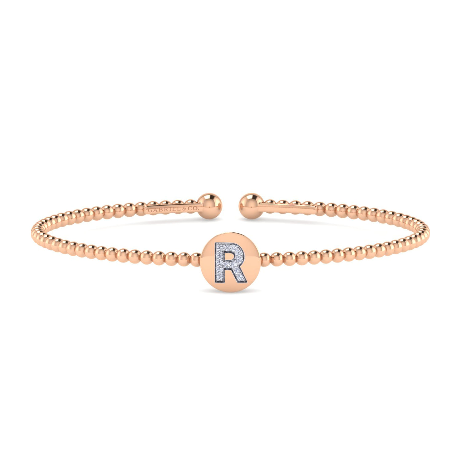 14K Rose Gold Round R Initial Diamond Bujukan Cuff Bracelet - 0.05 ct - Shot 1