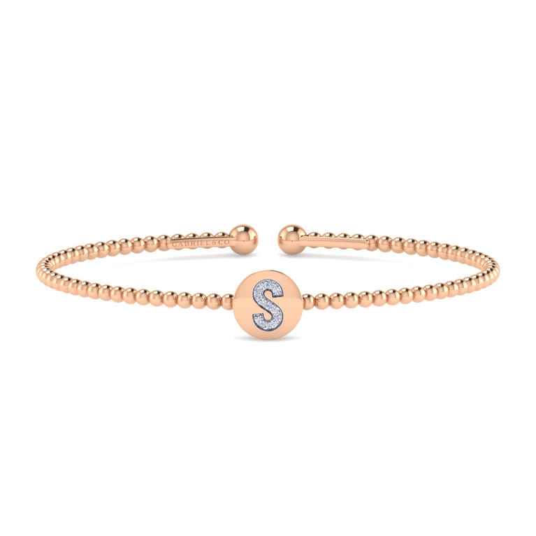 14K Rose Gold Round S Initial Diamond Bujukan Cuff Bracelet - 0.04 ct - Shot 1